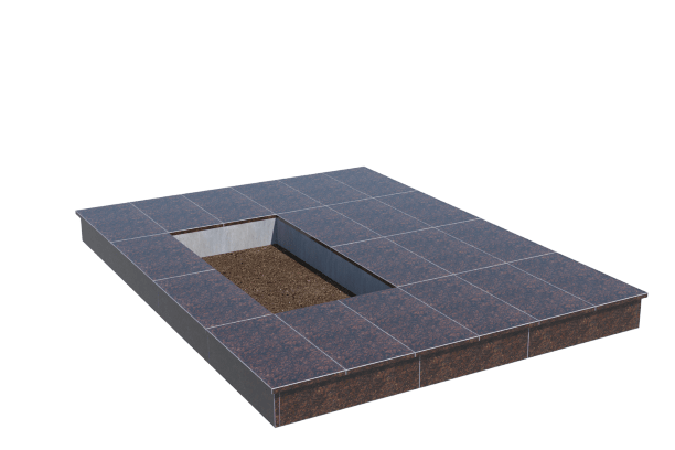 Площадки на могилу в Димитровграде | Площадка с вертикальной (15 см) облицовкой Дымовским гранитом (под цветник)