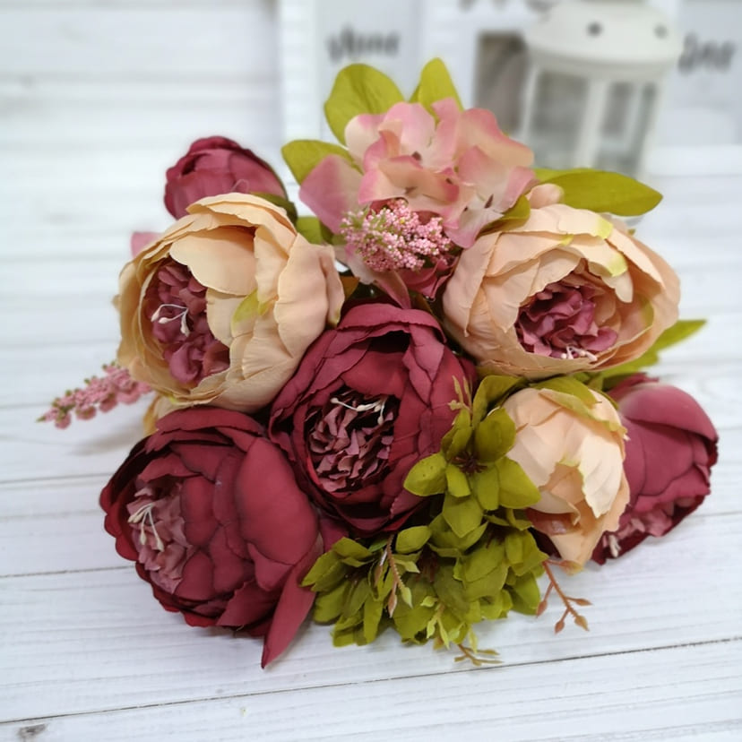 Искусственные цветы на могилу в Димитровграде | Цветы искусственные «Пионы», персиково-малиновые, букет