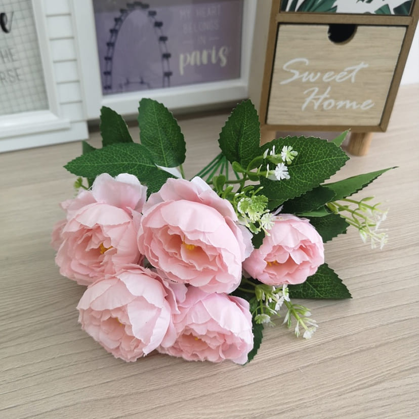 Искусственные цветы на могилу в Димитровграде | Цветы искусственные «Минипиончики с гипсофилой», нежно-розовые, букет