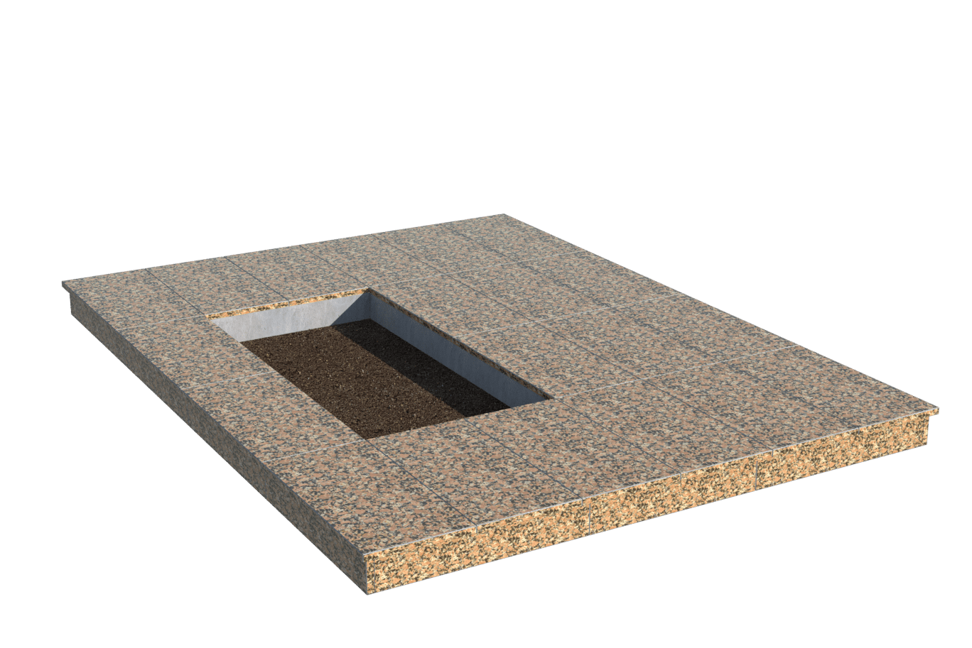 Площадки на могилу в Димитровграде | Площадка с вертикальной (10 см) облицовкой Южно-Султаевским гранитом (под цветник)